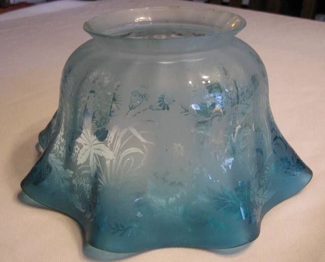 Vintage Acid Etched Floral Gas Kerosene Oil Light Lamp Shade Rare Color