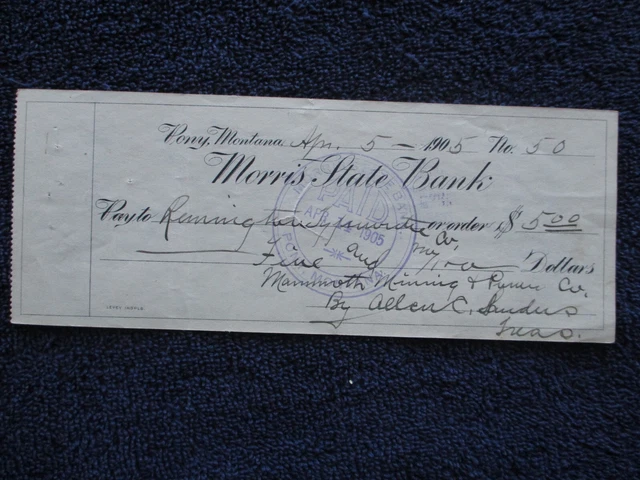 1905 Remington Typewriter Company Ellingwood family Montana Signed Bank Check!