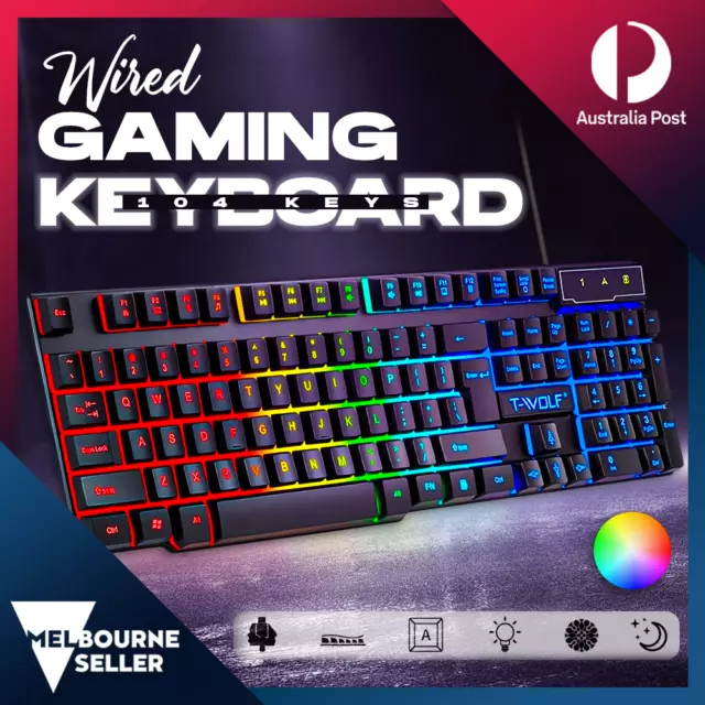 Wired USB Gaming 104 Keys Keyboard RGB LED Backlit Suspension Key For PC Laptop