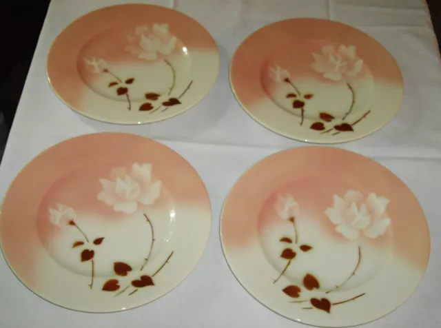 Vintage Syracuse China MADAM BUTTERFLY ROSE Old Ivory 8" Plates ~ Set of 4 ~