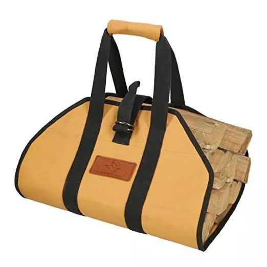 TUFF Large Firewood Carrier 21 Oz. Heavy Duty Waxed Diamond: 38" x 18" Tan