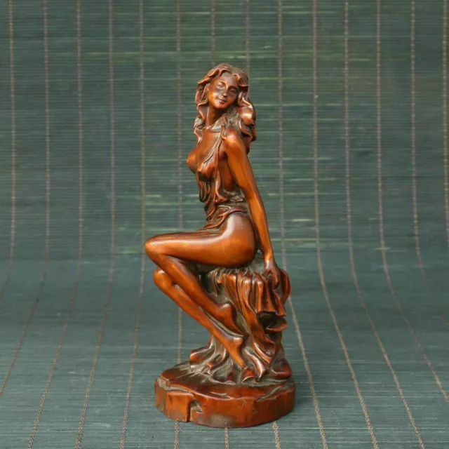 Chinese Natural Boxwood Hand carved Exquisite Beautiful Woman Statues 60423