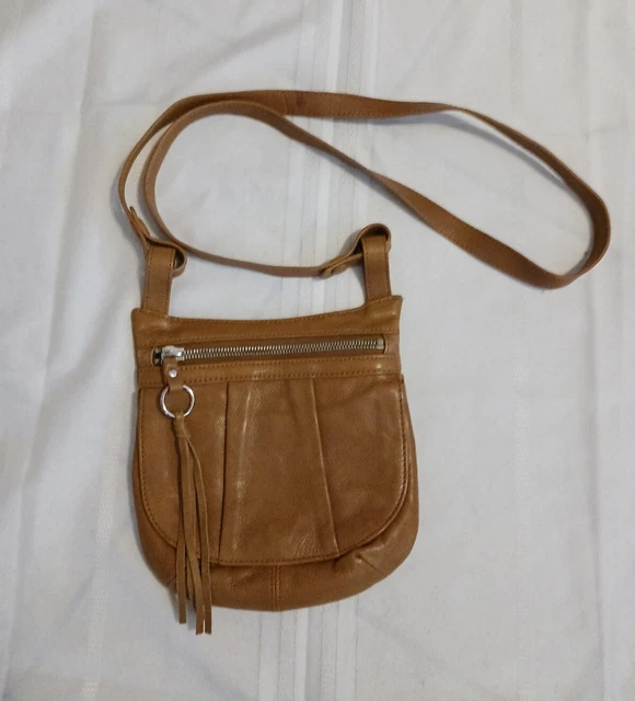HOBO The Original Small Brown Leather Crossbody Bag Pink Floral print interior