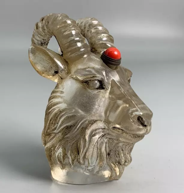 noble art Coloured glaze handwork carved sheep goat head statue snuff bottle