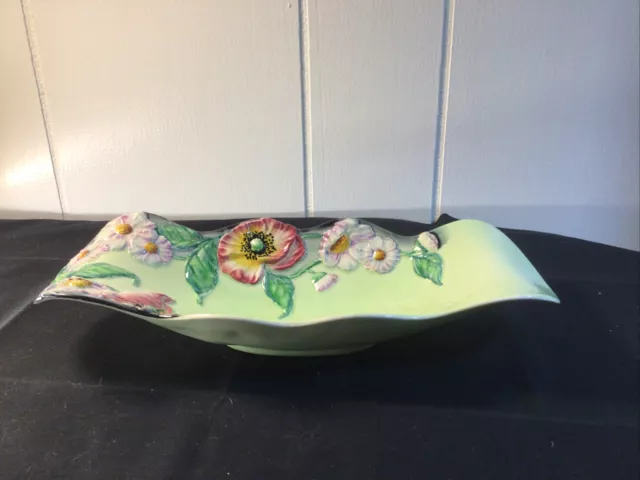 VTG.1920-30’S ,CARLTON WARE, England, 10”SERVING DISH EMBOSSED POPPIES & DAISIES 3