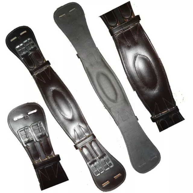 Padded Leather Short Dressage Girth With Roller Buckles Black Brown 16'' - 28''