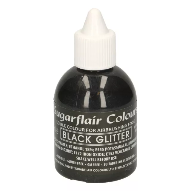 Sugarflair Airbrush Lebensmittel Farbe Glitter Schwarz 60ml Colouring Black