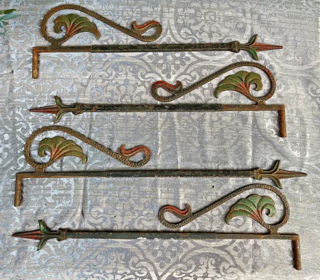 4 Antique Ornate Cast Iron Swing Arm Adjustable Curtain Rods Wall Bracket Hanger