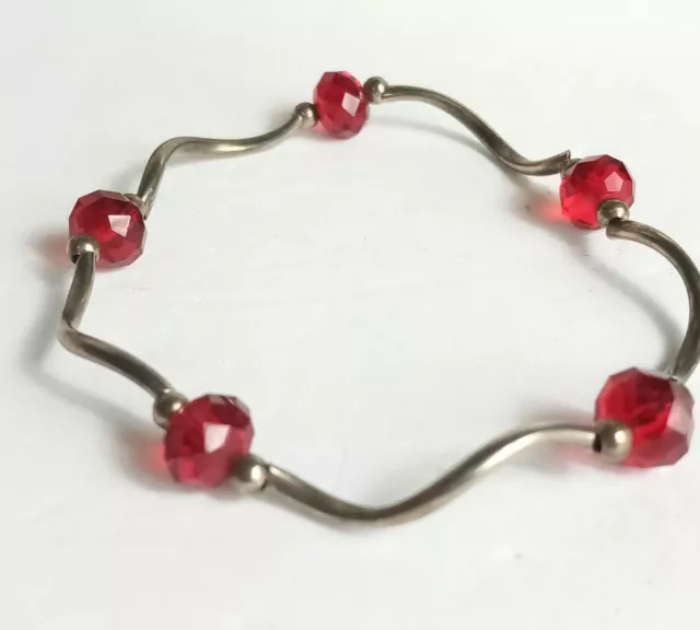 Sterling Silver Red Faceted Crystal Stretch Bracelet