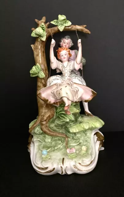 Vintage Capodimonte Italian Porcelain Figurine Boy Pushing Girl on swing