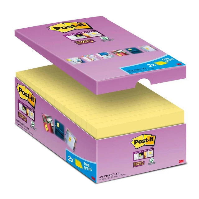 Blocco foglietti Post it® Super Sticky - 655-SSCY-VP16-EU - 76 x 127 mm - giallo