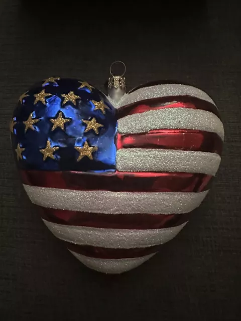 Christopher Radko Brave Heart Red Cross American Flag 9/11 Ornament w/ Tag & Box
