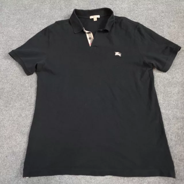 Burberry London Mens Polo Shirt Large Black Embroidered Nova Check Placket