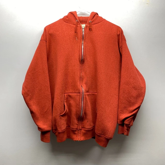 Vintage Thermal Waffle Lined Blank Full Zip Hoodie Distressed Large Red