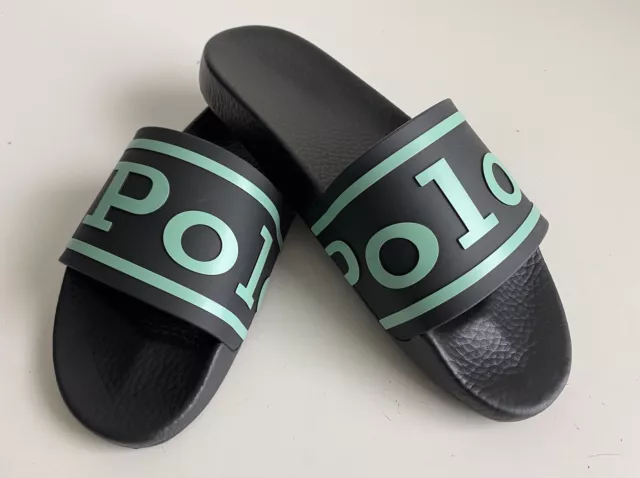 Polo Ralph Lauren Logo Slide BLACK GREEN AQUA VERDE SANDALS RL Men’s Sz 13