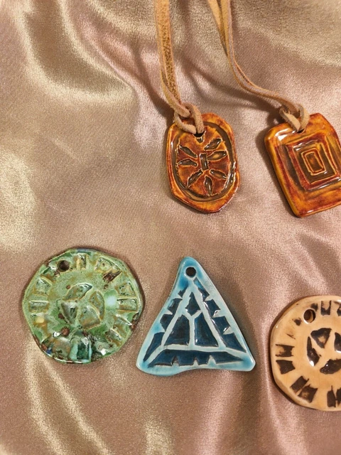 Jewlery Macrame Beads Ceramic Handmade Vintage Abstract Shapes