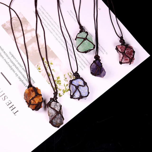 Raw Natural Quartz Crystal Net Pocket Stone Pendant Chakra Healing Necklace Gift
