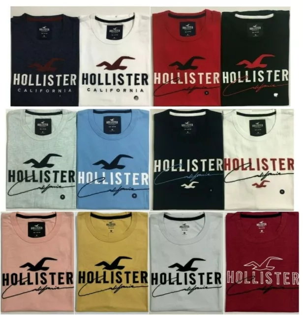 Hollister Men's Applique Graphic T-Shirt Crew Neck Logo Tee Size XS S M L XL XXL