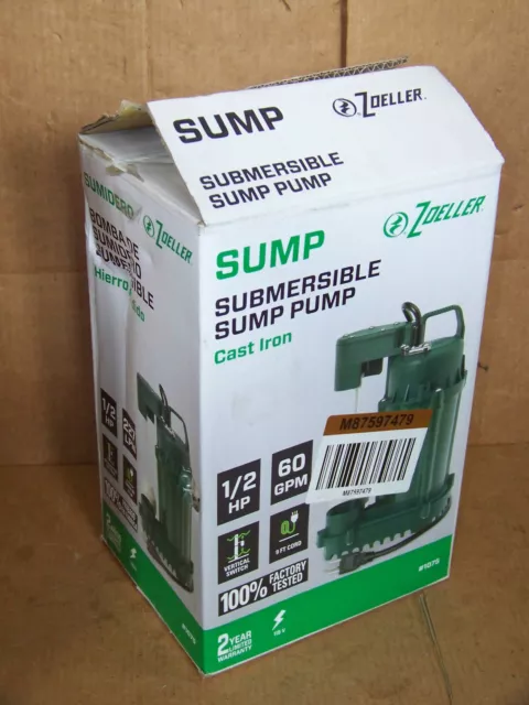 NEW Zoeller Cast Iron 1/2 HP Vertical Float Switch Submersible Sump Pump 1075