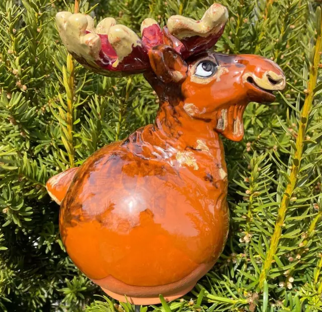 Ceramic Garden Ball Decoration Animal Figurine Yard Elk H18cm Midene Handmade