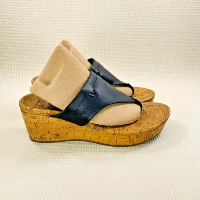 Vionic Cameron Nat Black T-Strap Wedge Thong Sandals Size Womens 8