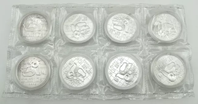 (8) 1989 - China Panda Coin Lot - 10 Yuan 1 oz Panda Silver 8 Coin Bundle ~#6945
