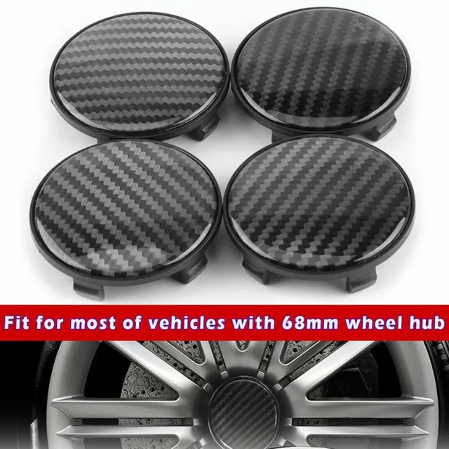 4pcs 68mm Black Carbon Fiber Texture Car Wheel Center Hub Cap ABS Cover No Logo