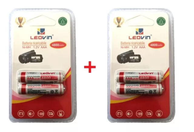 4 Batterie Pile MINISTILO AAA Ricaricabili 4800 mAh NI-MH 1,2 V TOTALE 4 PILE