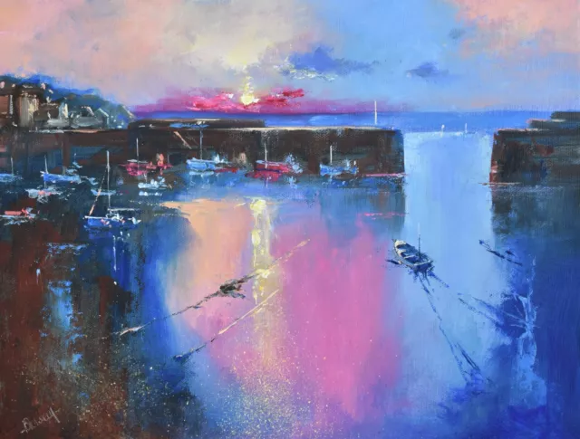 Richard Blowey Original Oil Painting Mousehole Harbour Cornwall Seascape Art