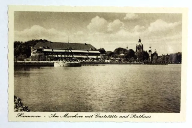 Hannover. Am Maschsee mit Gaststätte und Rathhaus. Ansichtskarte: