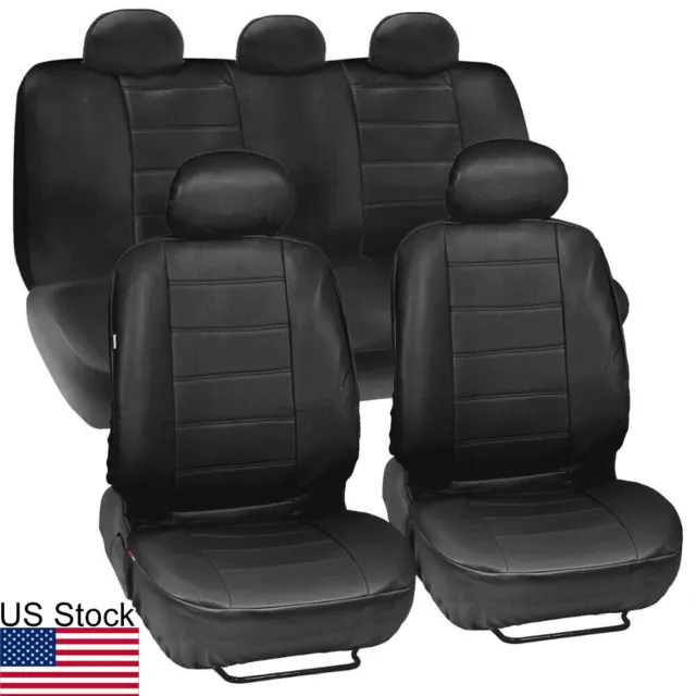Black Synthetic Leather Car Seat Cover Car Genuine Leather Feel Front Rear Set