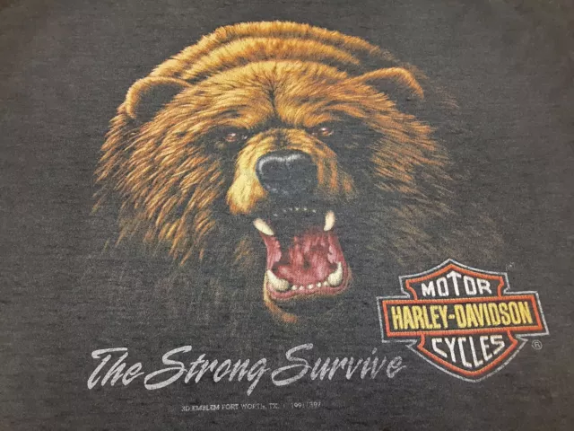 VTG 90s 1991 3D Emblem Harley Davidson Strong Survive Bear 50/50 T Shirt XL ??