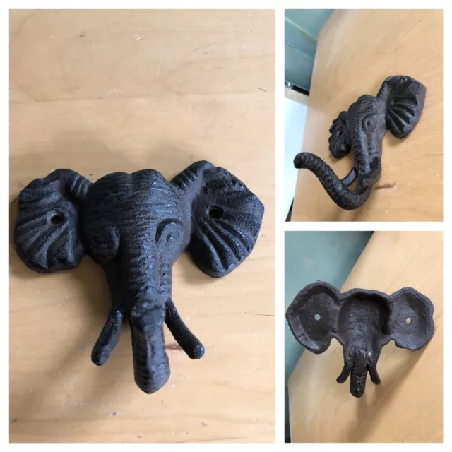 Lucky Heavy Metal Cast Iron Elephant Trunk Up Wall Towel Coat Hanger Hook Holder