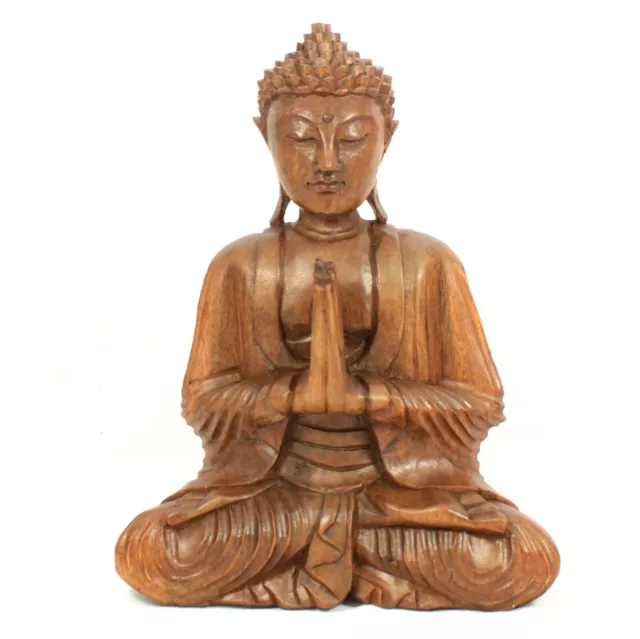 Wooden Buddha Statue Namaskara Mudra Praying 31cm Thai Large Gift Idea