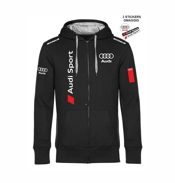 Felpa NERA con ZIP Cappuccio Audi Sport Team replica Rally+3 stickers gratis