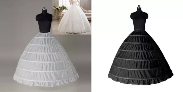 White/Black 6 Hoop Crinoline Wedding Dress Bridal Ball Gown full Petticoat Slip