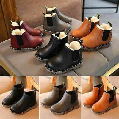 Fur Lined Shoes UK Boots Winter Warm Kids Chelsea Boys Girls Snow Ankle Boots