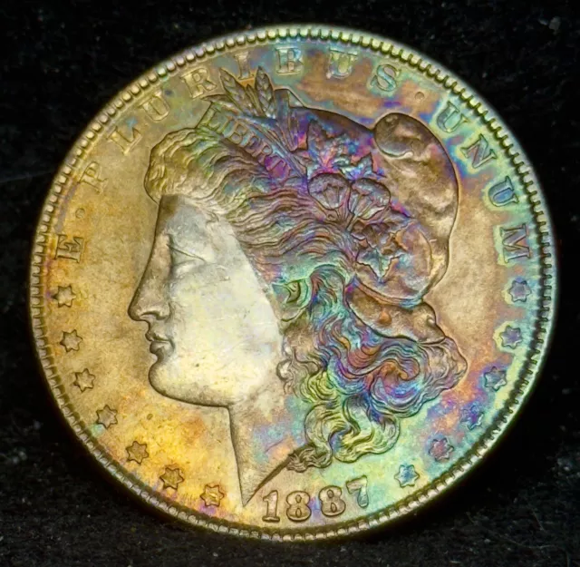 1887   Rainbow Toning Morgan Toned Color 90% Silver#787