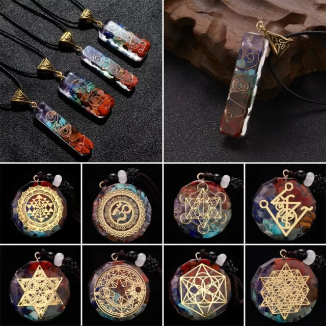 Healing Energy 7 Chakra Necklace Natural Stone Om Pendant Meditation Jewellery