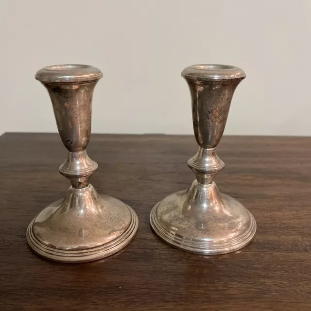 Pair EMPIRE STERLING WEIGHTED Candlesticks 4.75” tall
