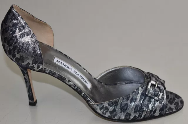 NEW Manolo Blahnik SEDARABY Pumps Dorsay Brocade Silver Gray Leopard  Shoes 41