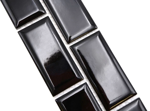 Bordo mosaico bordo metro uni nero mosaico ceramica lucido WB26BORM-0303