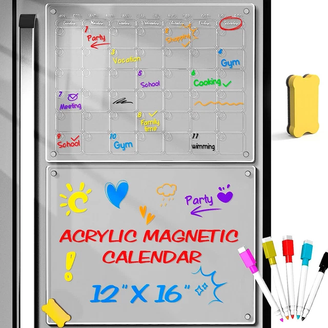 SET OF 2 Refrigerator Acrylic Calendar 17”X12" Fridge Dry