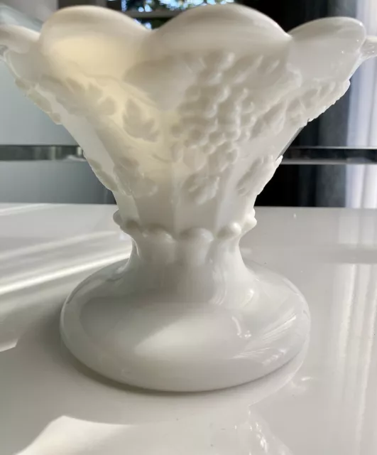 Westmoreland Milk Glass Paneled Grape Epergne Console Bowl with Ruffled Edge