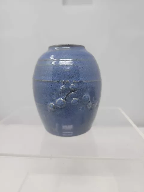 3” Studio Art Pottery Bud Vase, Stoneware Blue Signed "Alice"