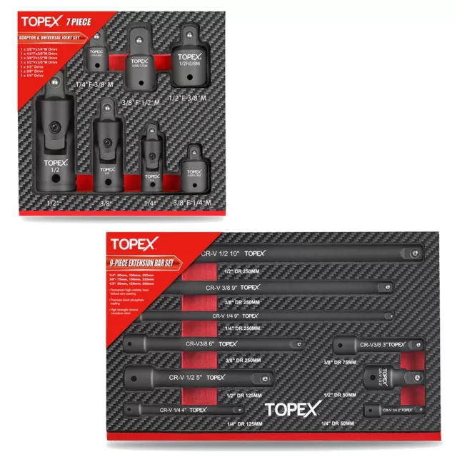 TOPEX 16-piece Socket Adaptor & Extension Bar Set