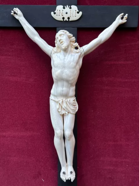 Ancien important Christ crucifix Flamand 39 cm croix Religion rare Cadre 18 ème