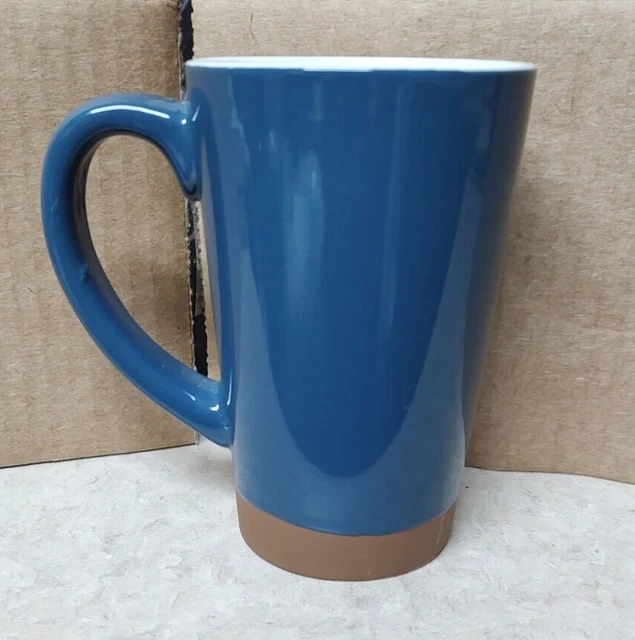 Chicken Pig Sheep Ceramic Latte Mug Cluck Oink Baa Embossed 17oz Farm Blue