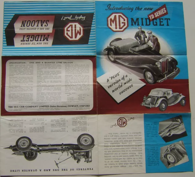 MG Range TD Midget & 1¼ litre Saloon Original UK Sales Brochure 1950