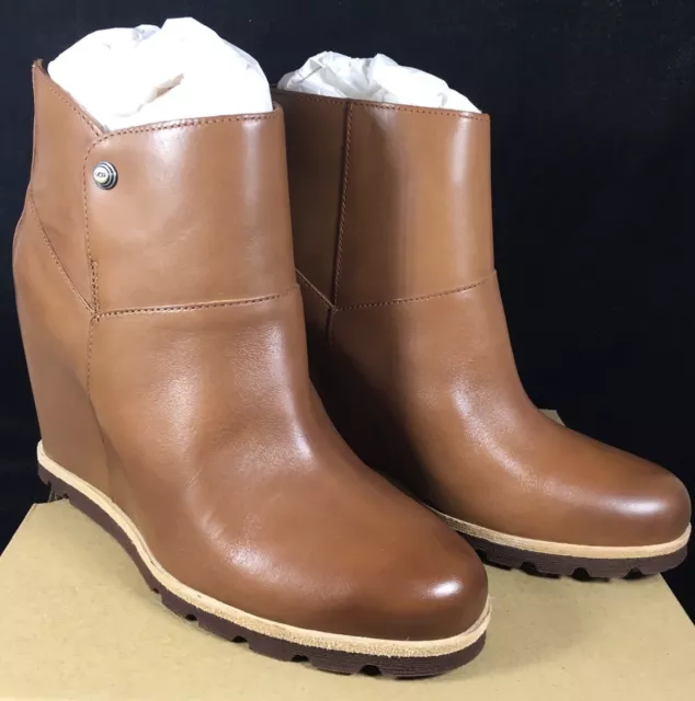 UGG Australia AMAL Chestnut LEATHER SHEEPSKIN 3" WEDGE ANKLE BOOTS 1013031